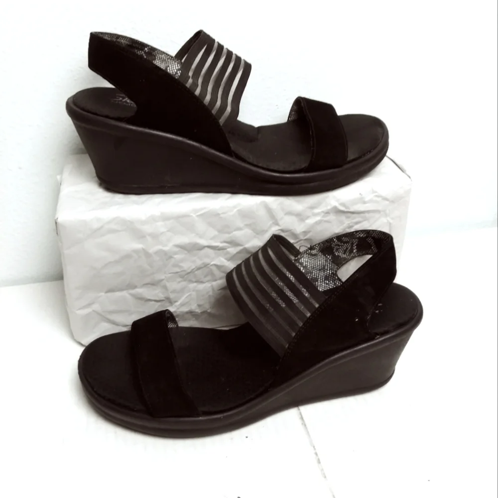 Skechers Memory Foam Wedge Slingback Sandals Shoes Women's Size 10 Blk